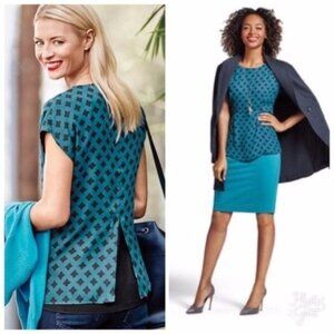 CAbi Blouse Style 3274 Foulard Top Blue Black Chiffon Womens X Small‎